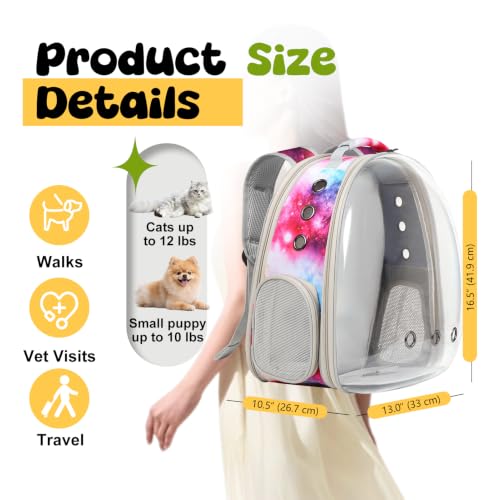 Back Extension Cat Travel Carrier Backpack (Galaxy Pink, Clear Window) - color: Galaxy Pink