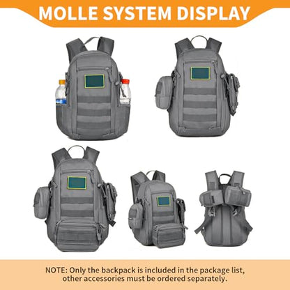 HUNTVP 10L Tactical Backpack Small Backpack Mini Daypack Military MOLLE Rucksack Gear Tactical Assault Pack Bag for Hunting Camping Trekking(10l-grey) - color: Grey, size: 10L