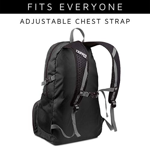 TRIPPED Travel Gear Traveling Backpack- Foldable collapsible lightweight backpack for travel (Black) 35 liters - color: Jet Black