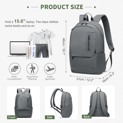 DTGN Travel Laptop Backpack, Carry On Backpack, TSA-Approved Water-Resistant Rucksack Nylon for Work Men Women Fits 16 Inch Notebook, Grey - color: Grey