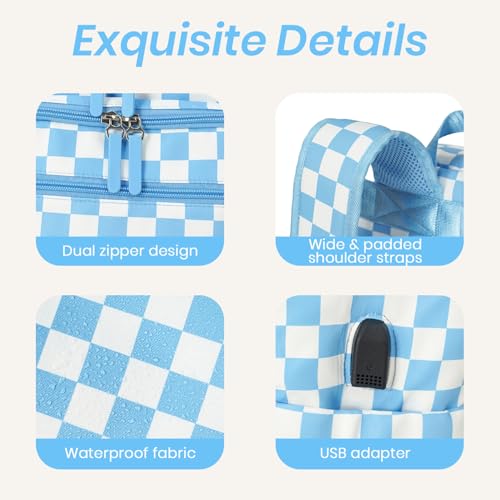 FHELAD Checkered Diaper Bag Backpack with Changing Pad & Stroller Clips, Large Travel Baby Diaper Bag for Newborn Moms, Baby Shower Gifts (Sky Blue) - color: Sky Blue