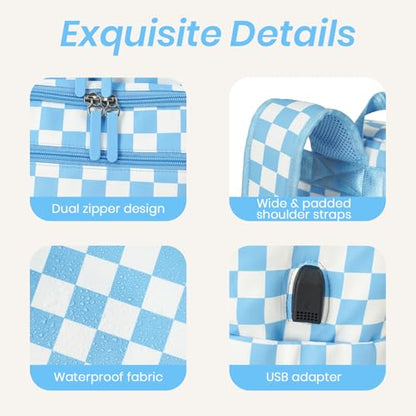 FHELAD Checkered Diaper Bag Backpack with Changing Pad & Stroller Clips, Large Travel Baby Diaper Bag for Newborn Moms, Baby Shower Gifts (Sky Blue) - color: Sky Blue