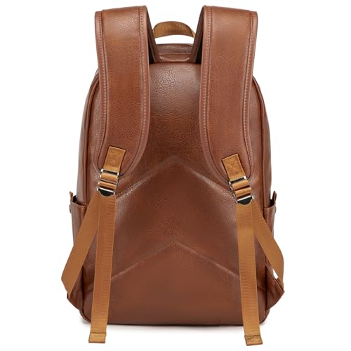 weiatas Leather Laptop Backpack for Men Women Work, Lightweight School Backpack Bookbag for College Students, Waterproof Casual Daypack Travel Computer Backpack fits 15.6 (Brown)