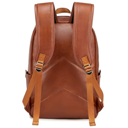 weiatas Leather Laptop Backpack for Men Women Work, Lightweight School Backpack Bookbag for College Students, Waterproof Casual Daypack Travel Computer Backpack fits 15.6 (Brown)
