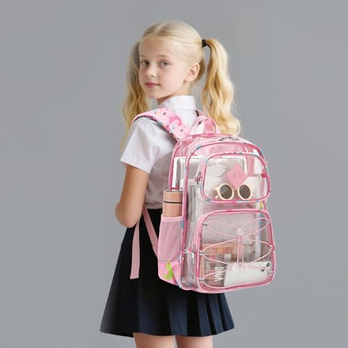 Clear Backpacks for Girls Women, Heavy Duty PVC Transparent Back Pack See Through Boys Kids Clear Bookbags for School Dinosaur Pink - color: Dinosaur Pink