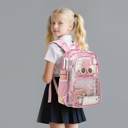 Clear Backpacks for Girls Women, Heavy Duty PVC Transparent Back Pack See Through Boys Kids Clear Bookbags for School Dinosaur Pink - color: Dinosaur Pink