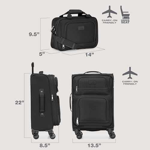 U.S. Traveler Rio Lightweight Softside Rolling Carry-on Suitcase, 4-Wheel Set, Black - color: Black, size: 22"/14"