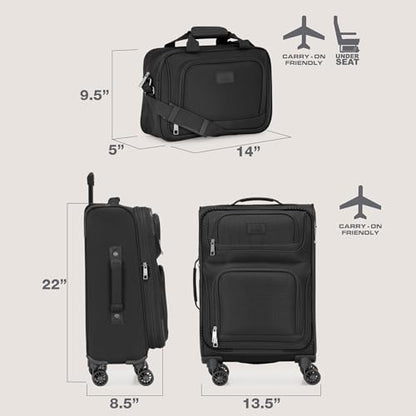 U.S. Traveler Rio Lightweight Softside Rolling Carry-on Suitcase, 4-Wheel Set, Black - color: Black, size: 22"/14"