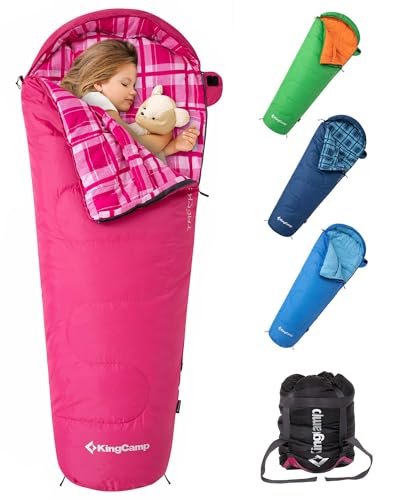 KingCamp 45°F Kids Sleeping Bag, Lightweight Waterproof & Compact Flannel Sleeping Bags Cold Weather & Warm Youth Essentials Gear Accessories for Camping, Fits 10-12 Children up to 4'7"-5'5" Tall - color: Mummy 8.6°F ~42.8°F Pink