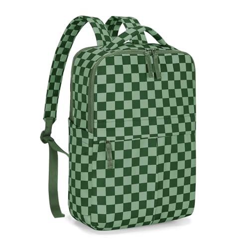 Checkered Backpack for Women Fashion Backpacks with Laptop and Multi Compartment for Travel and Work Bean Green Check - color: Bean Green Check
