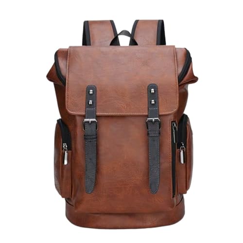 PU Leather Casual Backpack 15.6 Inches Travel College Work Business Laptop Backpack Multi-Pocket Schoolbag (Brown2) - color: Brown2