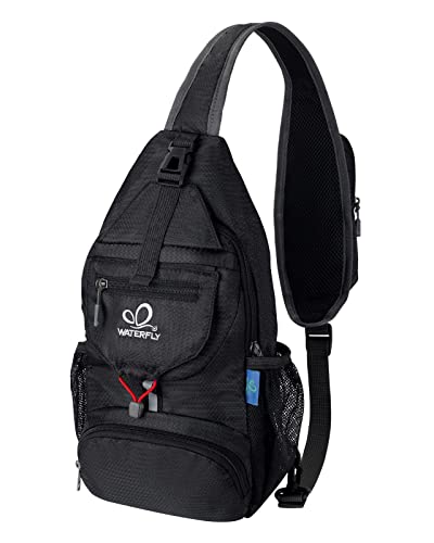 WATERFLY Packable Small Crossbody Sling Backpack Shoulder Chest Bag Daypack for Hiking Traveling - color: Black