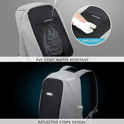 oscaurt Anti Theft Backpack 15.6 Inch Laptop Travel Backpack with Hidden Zipper and USB Charging Port Waterproof Business Computer Bag for Men & Women - color: Light Grey