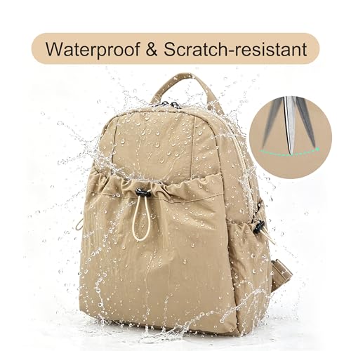 Lightweight Nylon Backpack for Women & Men, Water Resistant School Bookbag, Durable Travel Daypack with Multi-Pockets, Fit 14 Inch Laptop, Model 9195, Khaki - color: Khaki