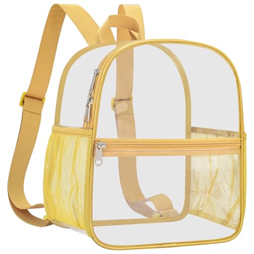 Oraben Clear Backpack Stadium Approved, 12 x 6 x 11 in, Small Transparent Backpack for Concerts, Sports Events, Festivals, Travel, Waterproof PVC, Adjustable Straps, Women Men - color: Gold, style: Nylon Shoulder Straps