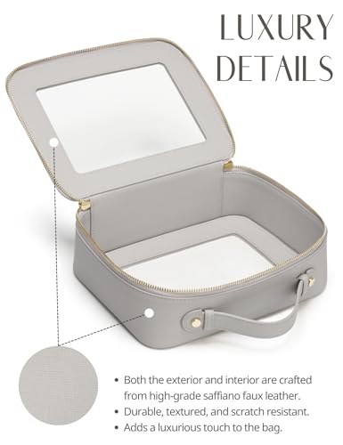 Popvibe Clear Makeup Case Set Toiletry Bag Travel Large Clear Cosmetic Bag with Zipper, Big Make Up Bag Organizer Women Traveling TSA Approved Transparent Bag Car for Essentials, Beige Grey - color: Beige Grey, style: Dual Elegance