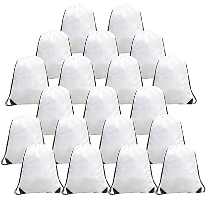 BeeGreen Drawstring Bags Backpacks Bulk, 20 Pieces White Gym Cinch Bags, String Backpack for Sports Sack, Personlized Sackpacks DIY Heat Vinyl - color: White-s