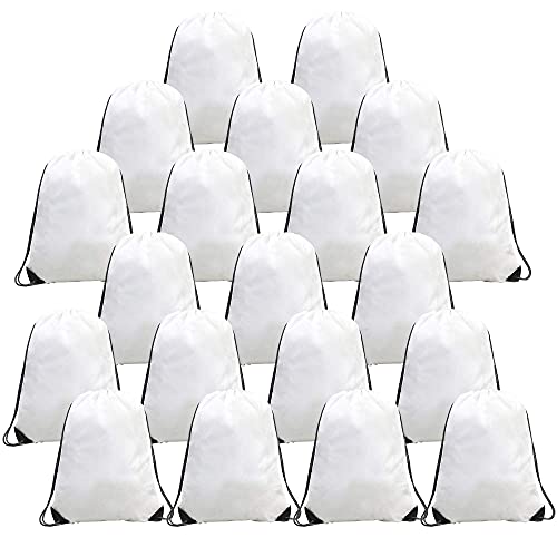 BeeGreen Drawstring Bags Backpacks Bulk, 20 Pieces White Gym Cinch Bags, String Backpack for Sports Sack, Personlized Sackpacks DIY Heat Vinyl - color: White-s