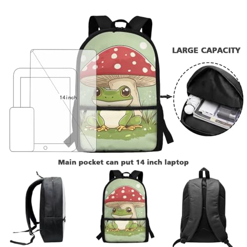 ZOUTAIRONG School Bag Set and Durable Thermos Two Piece Backpack Set Mini Water Up and School Bags with 2 Side Pockets, Frog Mushroom Print - color: Frog Mushroom