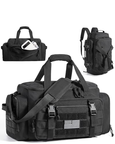 BAGSMART 4-IN-1 Gym Bag for Women Men, TSA Lightweight Duffle Bag for Travel with Shoe Compartment & Wet Pocket, 22L/30L/38L Tactical Backpack with 40oz Water Bottle Holder - color: A-Military Black