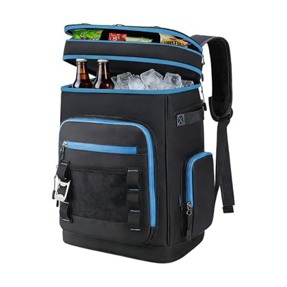 Backpack Cooler,40 Cans Cooler Backpack Insulated Waterproof&Leak Proof,Soft Cooler Bag with 2 Compartments for Men&Women,Picnic Backpack Ice Chest for Camping Hiking Fishing Lunch Beach - color: Black-Blue