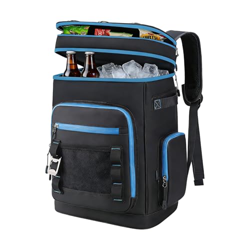 Backpack Cooler,40 Cans Cooler Backpack Insulated Waterproof&Leak Proof,Soft Cooler Bag with 2 Compartments for Men&Women,Picnic Backpack Ice Chest for Camping Hiking Fishing Lunch Beach - color: Black-Blue
