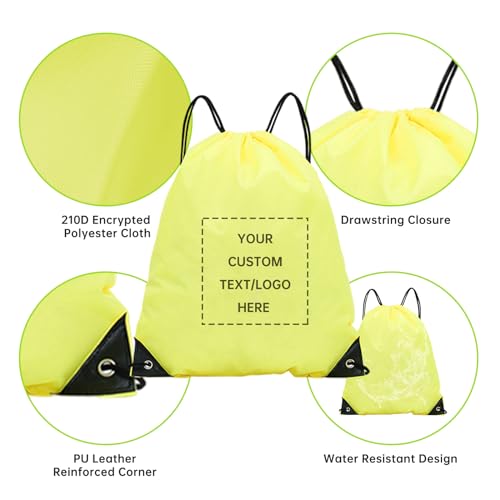 pack of 50 Custom Bags With Your Logo,Drawstring Backpacks Bulk String Bag,Great for Travelling, Gym and for Everyday Use (Custom Yellow) - color: Custom Yellow