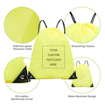 pack of 50 Custom Bags With Your Logo,Drawstring Backpacks Bulk String Bag,Great for Travelling, Gym and for Everyday Use (Custom Yellow) - color: Custom Yellow