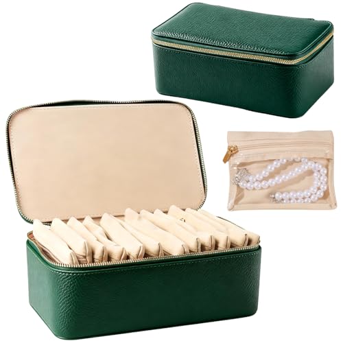 Travel Jewelry Organizer, Travel Jewelry Box with 12 Velvet Zipped Pouches Bags for Jewelries Necklaces Rings Earrings Sorting Storage for Women Girl Gifts, Mint Green - color: Mint Green - 12 Pouch