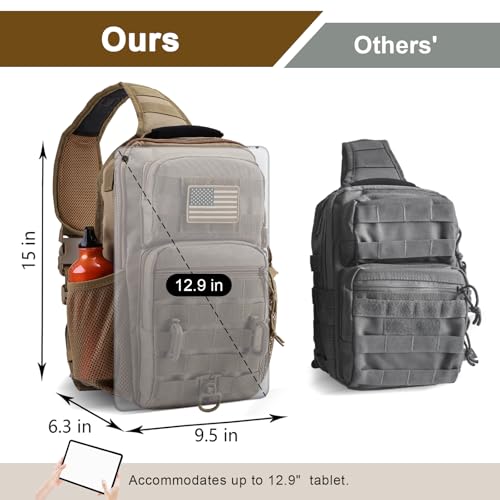 Rover Sling Pack Tactical Shoulder Sling Bag Backpack with Bottle Holder Crossbody Chest Bag, Coyote - color: Coyote