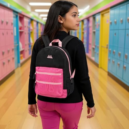Summit Ridge Colorful Big Backpack for School Kids, Multi Pocket Backpack for Elementary, Middle School Girls, Boys with Padded Straps (Black/Pink) - color: Black/Pink