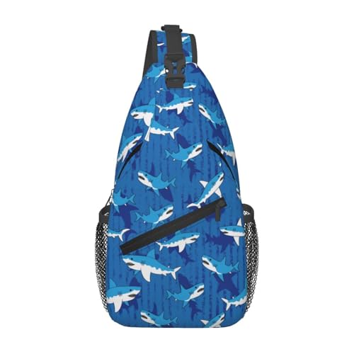 Blue cartoon Sharks Outdoor Crossbody Shoulder Bag For Unisex Young Adult Hiking Bicycling - color: 19