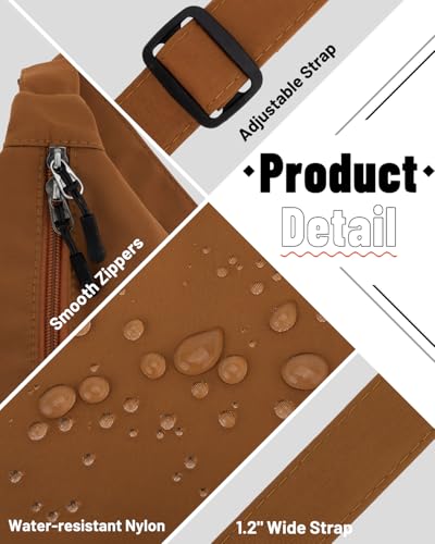 Crossbody Crescent Bag for Women Men Trendy, Crescent Sling Bag with Adjustable Strap, 2 Zippers Lightweight - color: Brown
