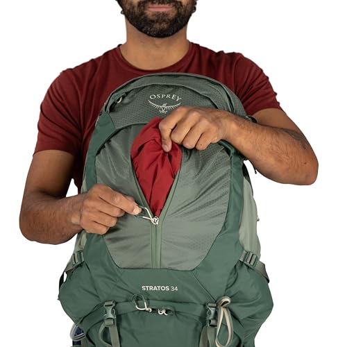 Osprey Stratos 34L Men's Hiking Backpack - Camping Bag with Waterproof Raincover, Bottle Pockets, & Gear Straps, Raven Black - color: Raven Black, style: 34l