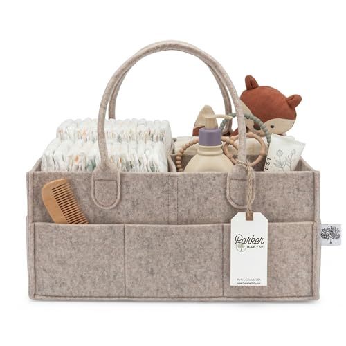 Parker Baby Co. Diaper Caddy - Nursery Storage Bin and Car Organizer for Diapers and Baby Wipes - Oatmeal, Large - color: Oatmeal (Heathered Brown), size: Large
