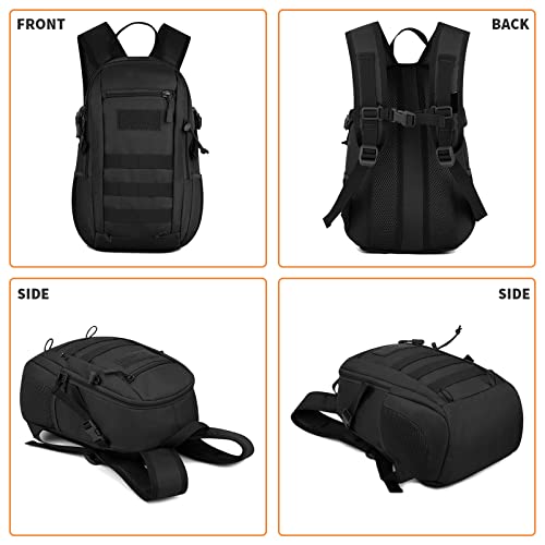 HUNTVP 10L Tactical Backpack Small Backpack Mini Daypack Military MOLLE Rucksack Gear Tactical Assault Pack Bag for Hunting Camping Trekking(10L-Black) - color: Black, size: 10L