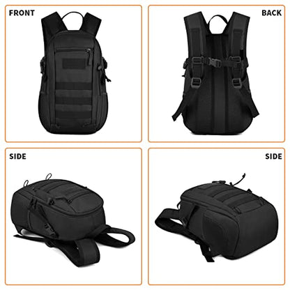 HUNTVP 10L Tactical Backpack Small Backpack Mini Daypack Military MOLLE Rucksack Gear Tactical Assault Pack Bag for Hunting Camping Trekking(10L-Black) - color: Black, size: 10L