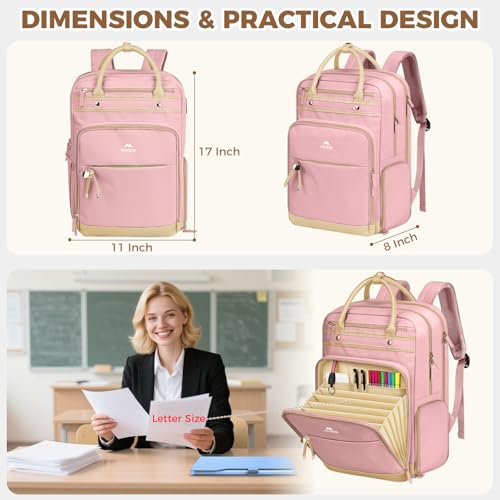 MATEIN Lunch Backpack for Women, Teacher Backpack with Lunch Compartment Detachable, Fit 15.6 Inch Laptop, College Computer Backpacks Meal Prep Work Bag Gift for Nurse Commute Office, Pink - color: Pink