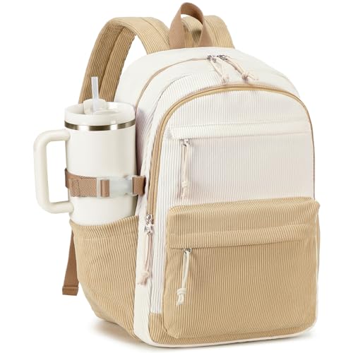 Bluboon School Backpack for Teen Girls Bookbags Elementary High School Corduroy Laptop Bags Women Travel Daypacks - color: Brown White