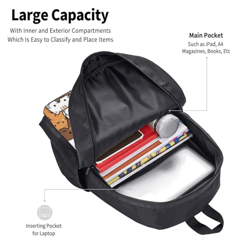 Laptop Backpack Cute Anime Cat Face, Cushioned Back Panel, Front Zip, for Daily Commute & Outdoors - color: Design (409)