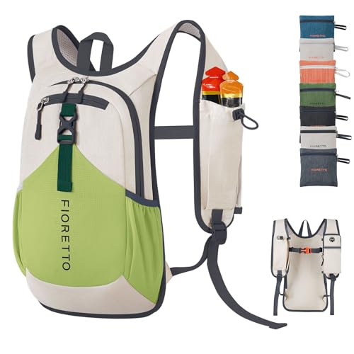 FIORETTO 10L Hiking Backpack for Women Men Mini Packable Backpack Lightweight Small Daypack for Camping Travel Outdoor, Beige and Green - color: Beige and Green, size: 10l