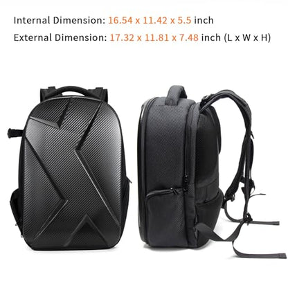 Camera Backpack Hard Shell Imitation Carbon Fiber DSLR, Waterproof Shockproof w/15.6" Lap Comp for Photo, Travelers & Daily. - color: Black