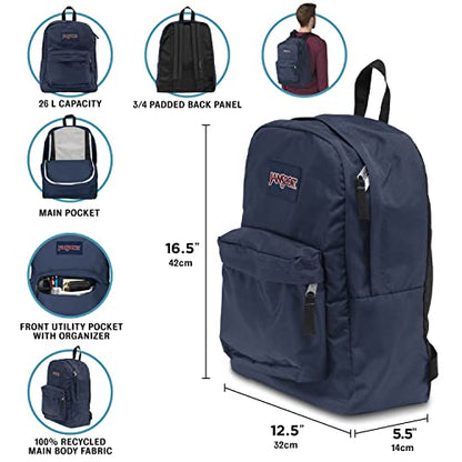 JanSport SuperBreak One Backpack Navy - Durable, Lightweight Bag with 1 Main Compartment, Front Utility Pocket with Built-in Organizer - Premium Backpack - color: Navy