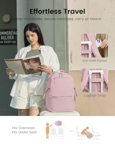 LOVEVOOK Laptop Backpack Women with Tumbler Holder, Work Travel Backpack - color: Pink, size: 17 Inch