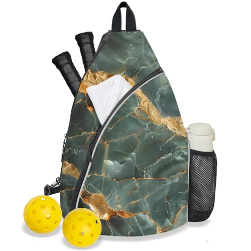 Pickleball Bag for Women Men Adjustable Crossbody Sling Backpack Hold Pickleball Paddle Water Bottle - color: Multicolor 14