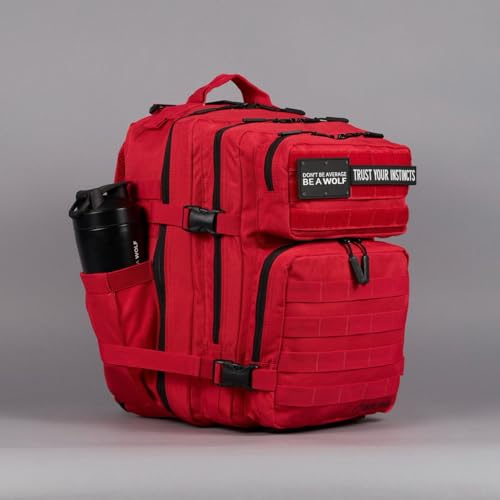 WOLFpak 35L Athletic Gym Backpack - Durable 1000D Waterproof Oxford Material with MOLLE Webbing, Laptop Pocket & Dual Cup Holders, Durable Fitness/Travel/Military Daypack (Elite Red) - color: Elite Red