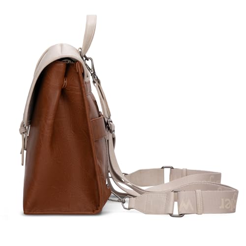 Wrangler Laptop Bag for Women Messenger Bag Briefcase Computer Backpack Convertible Satchel Bag - color: Beige & Brown, size: 15.6 inch