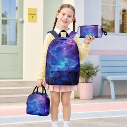 Galaxy 3PCS Backpack for Boys Girls, Kids Back to School Backpack Set with Lunch Box Pencil Case, 17 Inch Lightweight Bookpack 3 in 1 Set for Teens Elementary Middle High School Students - color: Galaxy