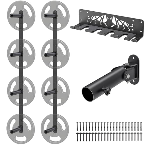 Kipika Weight Plate Storage Rack - Wall Mounted Weight Plate Holder with Durable Steel Construction Organizer for Olympic Plates, 1000lb Capacity, Space-Saving for Home Gym - color: B: 4 Pegs Weight Rack Set