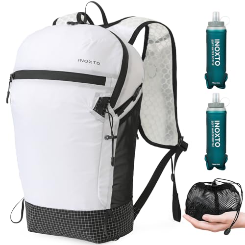 IX INOXTO Hiking Backpack 15L/22L Ultra Lightweight Packable Travel Backpack Small Waterproof Foldable Outdoor Day Pack with Two 500ML soft flasks for Men Women (White) - color: 609 White 15l With 2 X Soft Flask (500ml), size: 15L